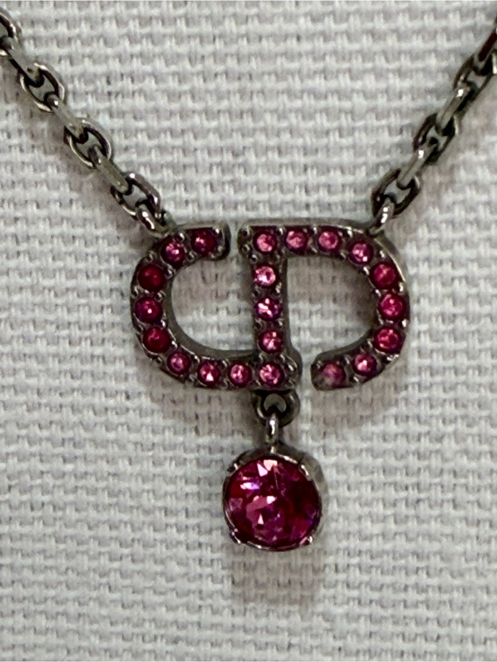 🌷DIOR Petit Pink Crystal 'CD' Pendant Necklace - Picture 5 of 14